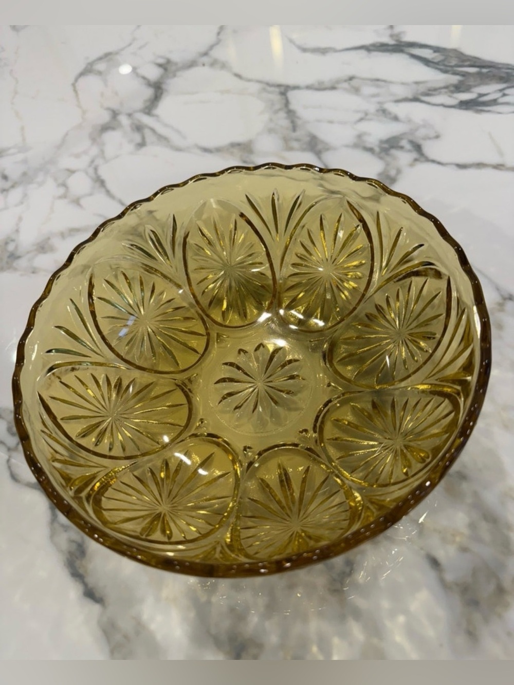 Vintage Amber Glass 8 inch bowl with scalloped edge